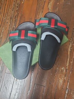 Trendy boutique Black Sandals with Green and Red Straps